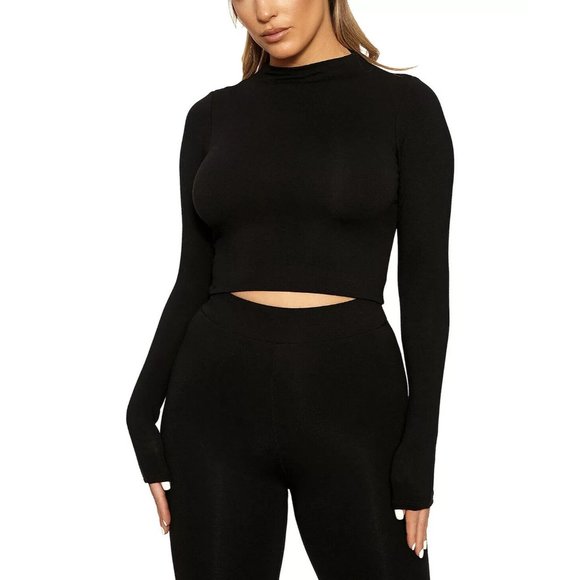 Naked Wardrobe Women's Size XS The NW Long Sleeve Mock Neck Crop Top MLT1503AFA - Picture 1 of 8